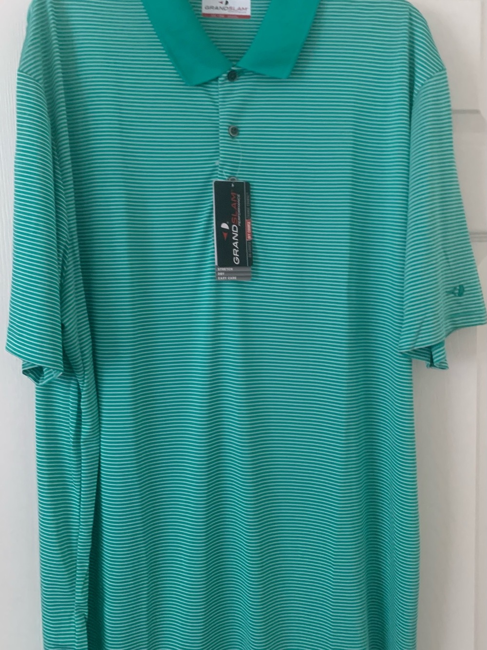 NWT Grand Slam Proformance Teal Stripe Polo Golf Shirt